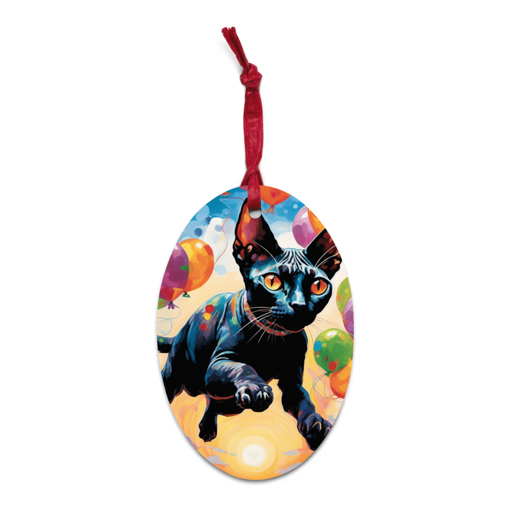 PugMug Custom Black Sphynx Cat Wooden Ornament