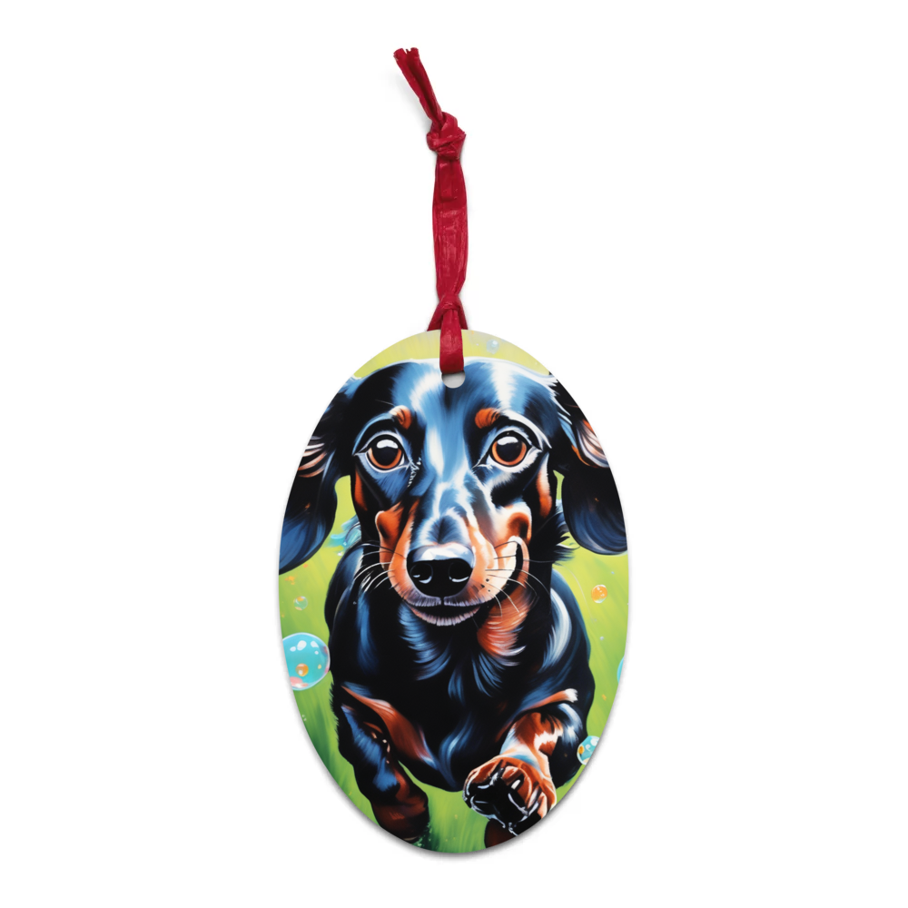 PugMug Custom Black Dachshund Wooden Ornament