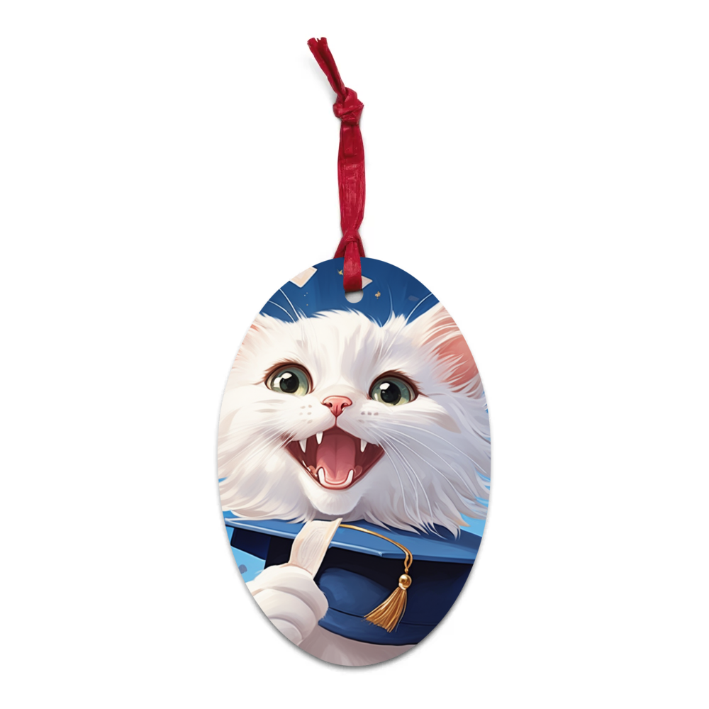 PugMug Custom White Companion Cat Wooden Ornament