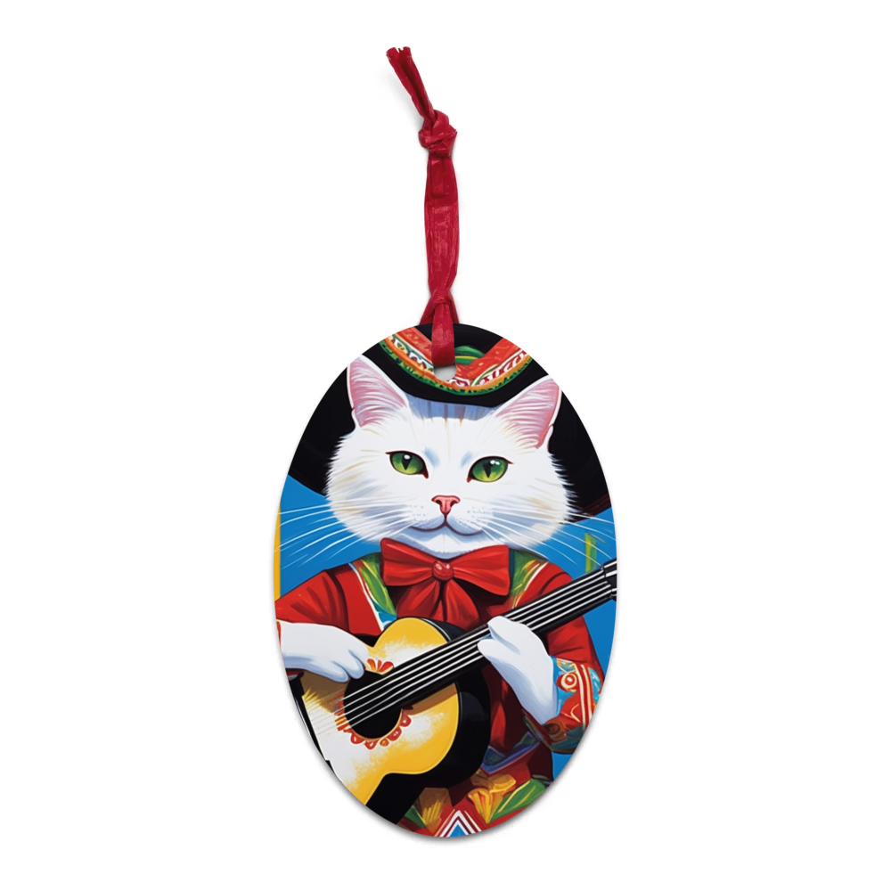 PugMug Custom White Companion Cat Wooden Ornament