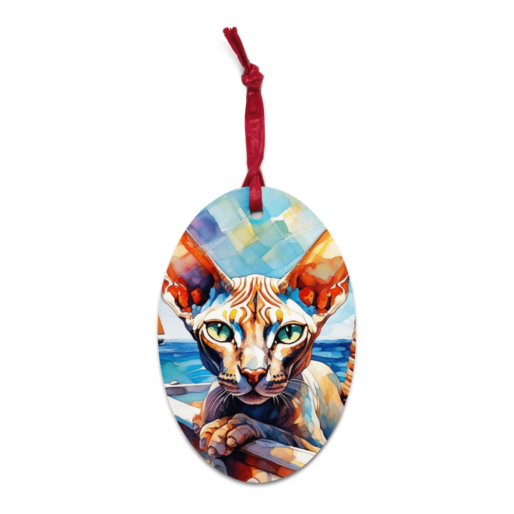 PugMug Custom Tabby Sphynx Cat Wooden Ornament
