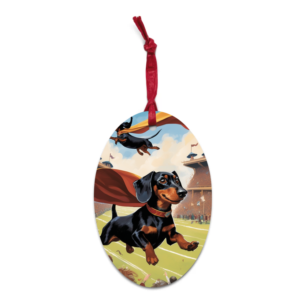 PugMug Custom Black Dachshund Wooden Ornament