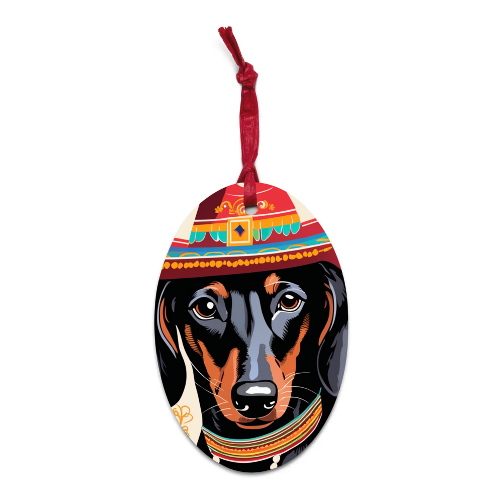 PugMug Custom Black Dachshund Wooden Ornament