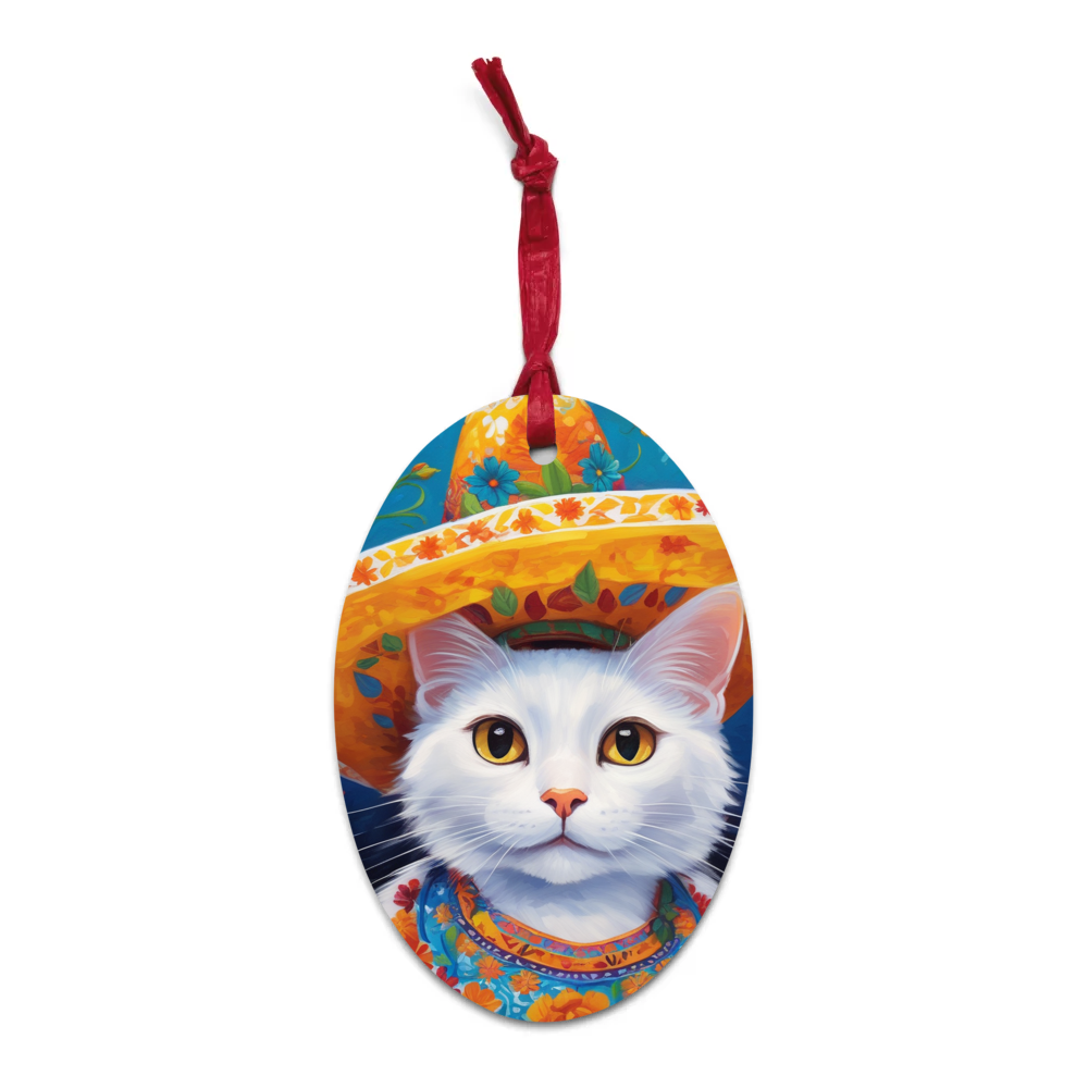 PugMug Custom White Companion Cat Wooden Ornament