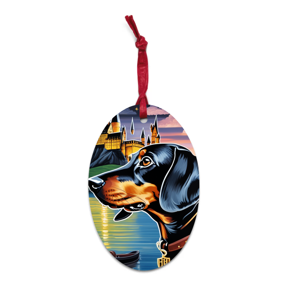 PugMug Custom Black Dachshund Wooden Ornament