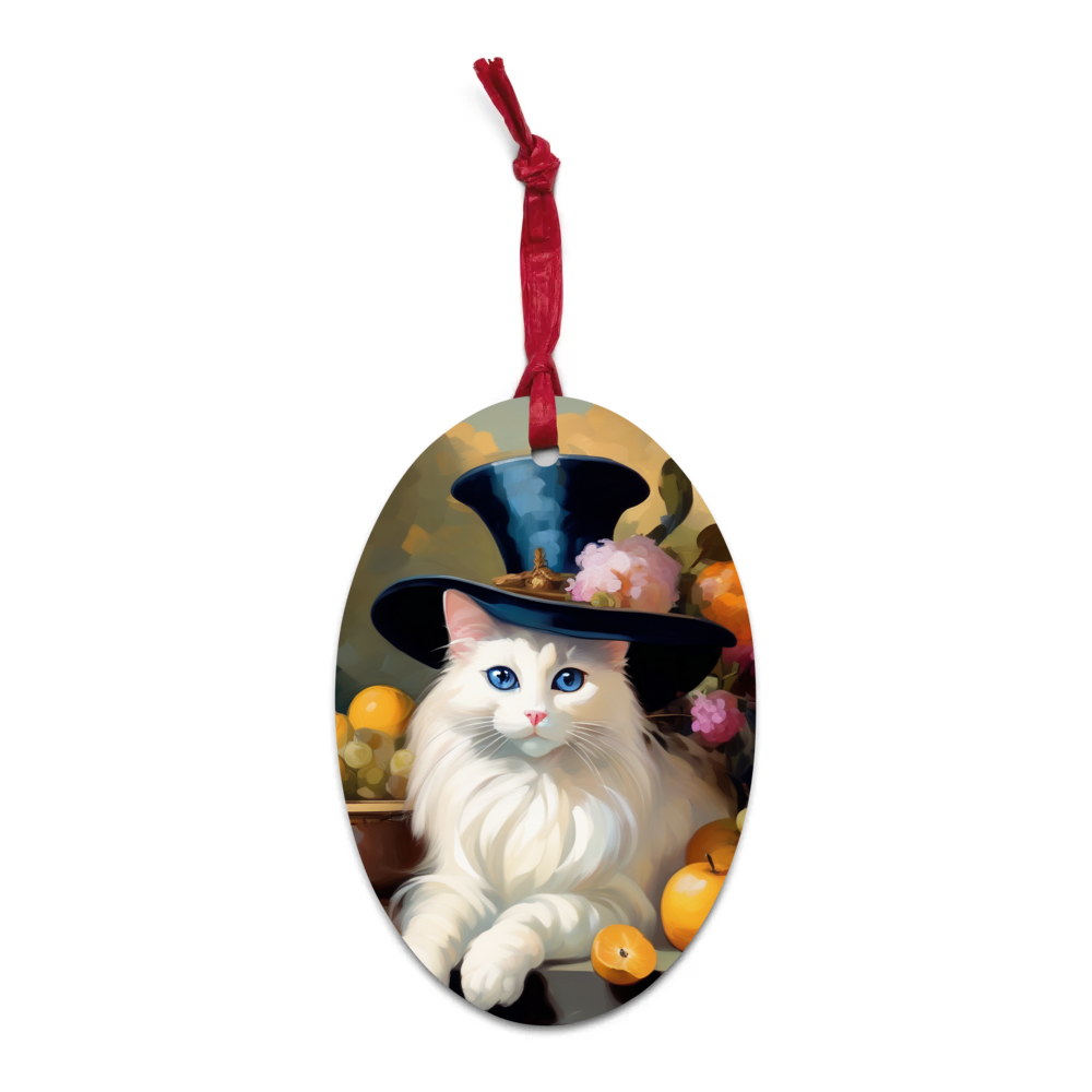PugMug Custom White Ragdoll Cat Wooden Ornament