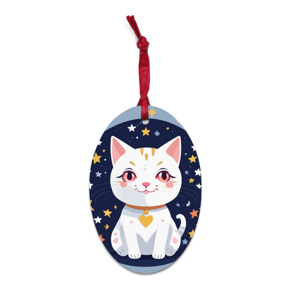 PugMug Custom White Companion Cat Wooden Ornament