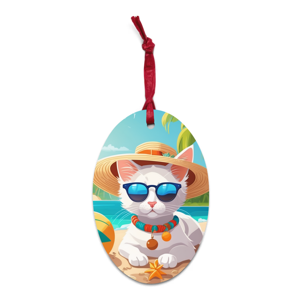 PugMug Custom White Companion Cat Wooden Ornament