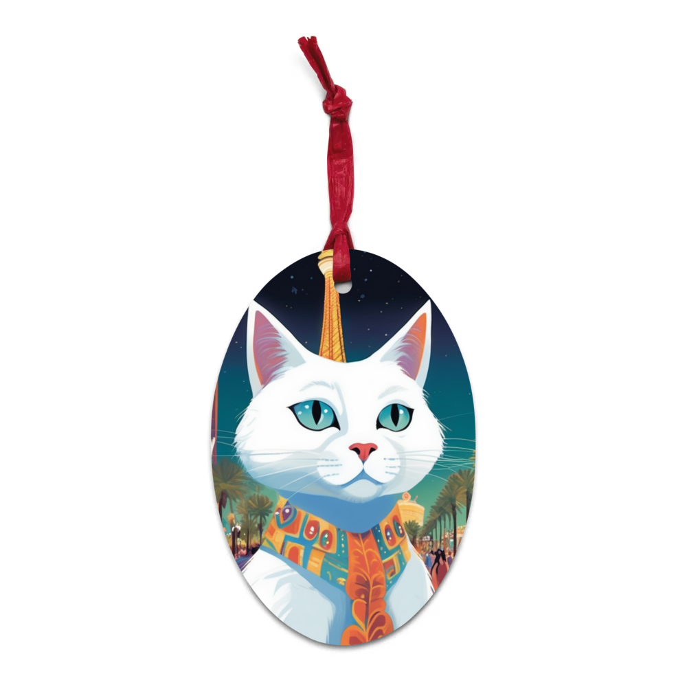 PugMug Custom White Companion Cat Wooden Ornament