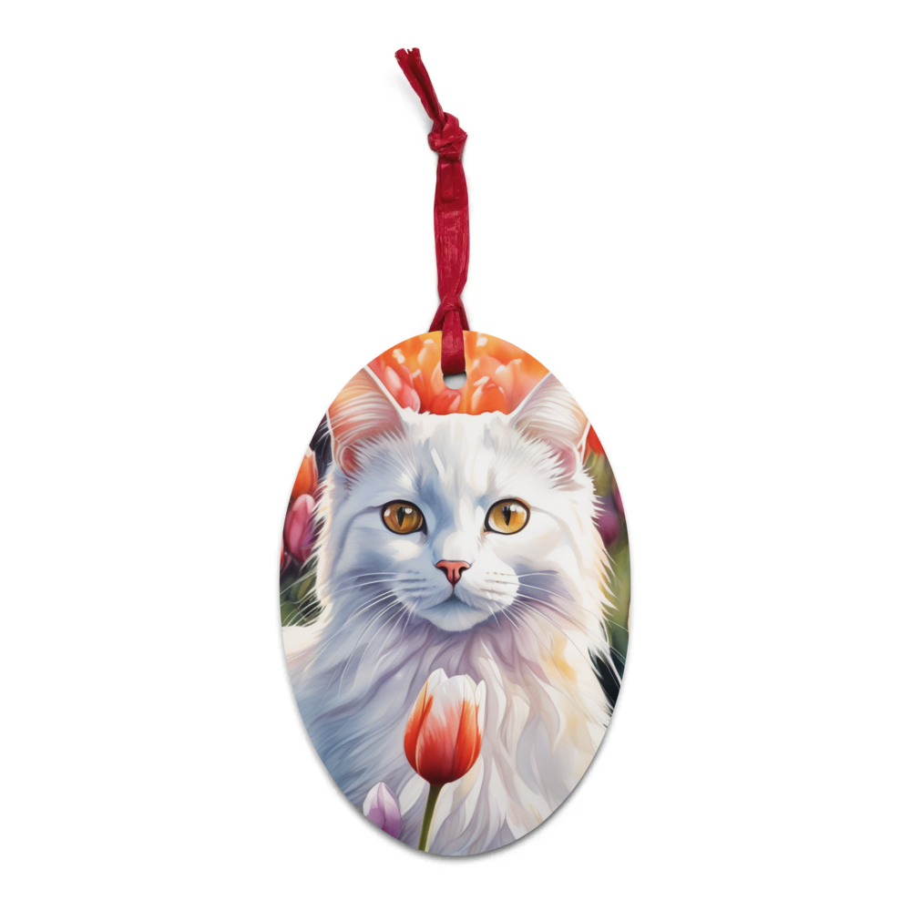 PugMug Custom White Companion Cat Wooden Ornament