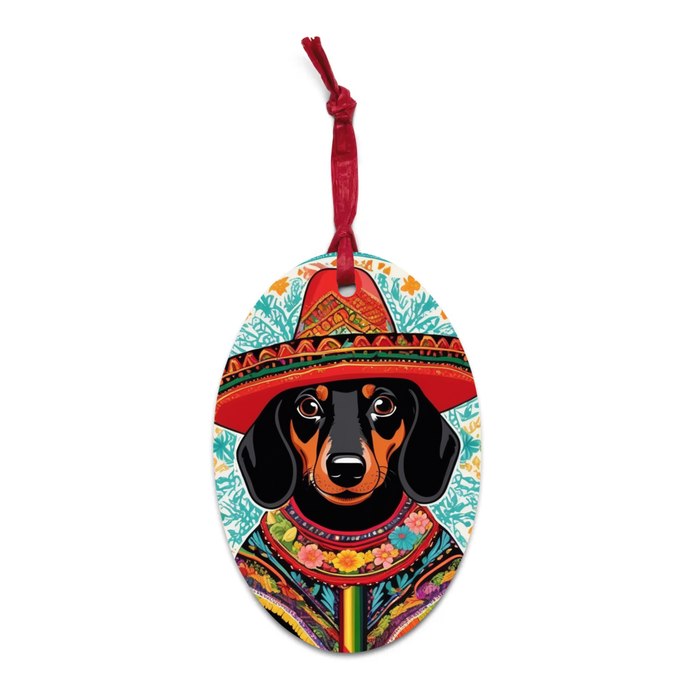 PugMug Custom Black Dachshund Wooden Ornament