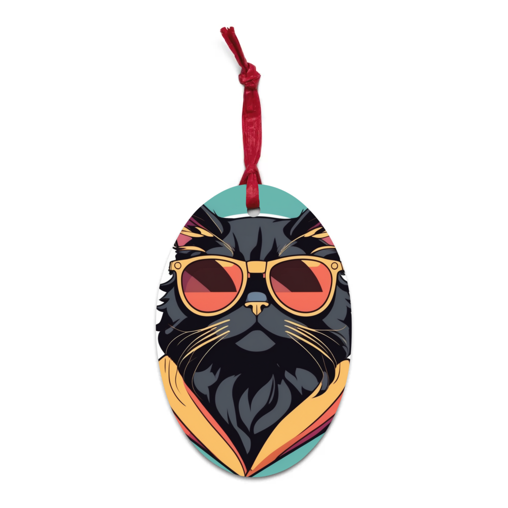 PugMug Custom Black Persian Cat Wooden Ornament