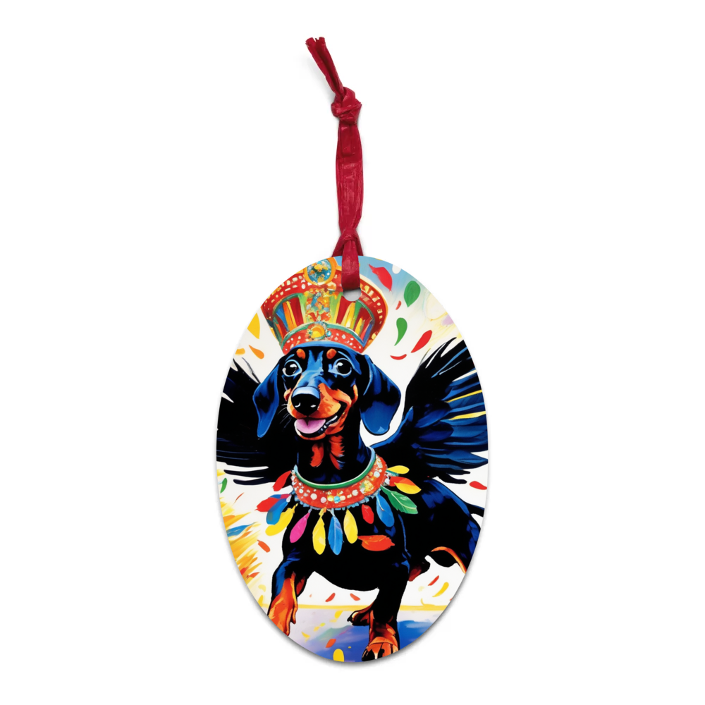PugMug Custom Black Dachshund Wooden Ornament