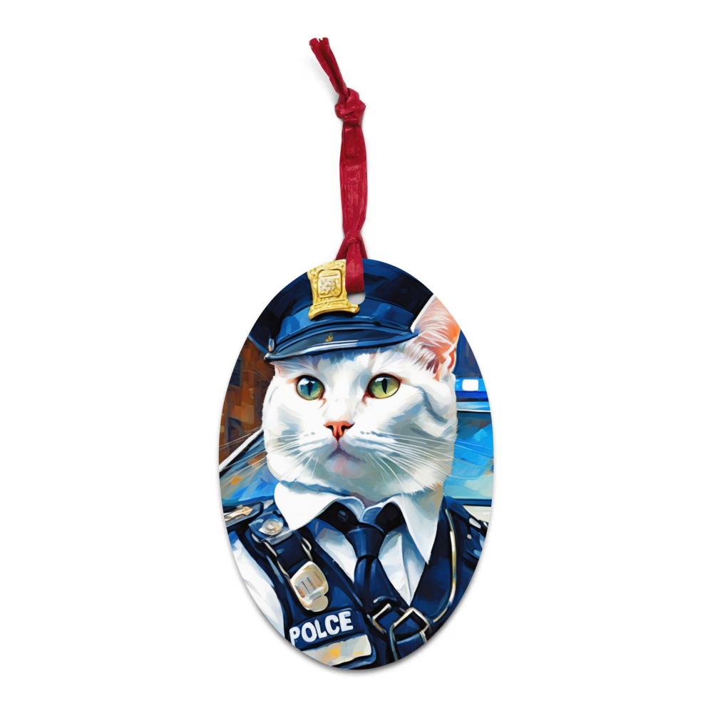 PugMug Custom White Companion Cat Wooden Ornament