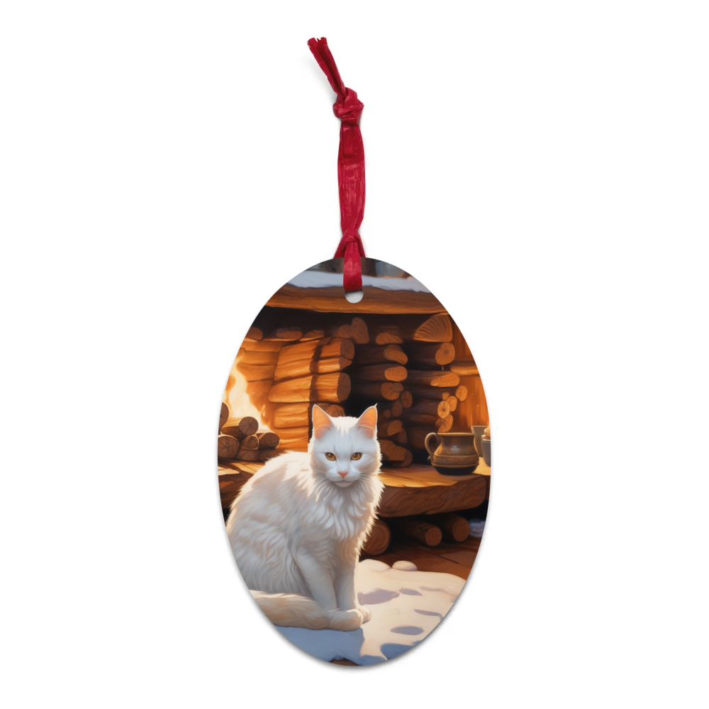 PugMug Custom White Companion Cat Wooden Ornament