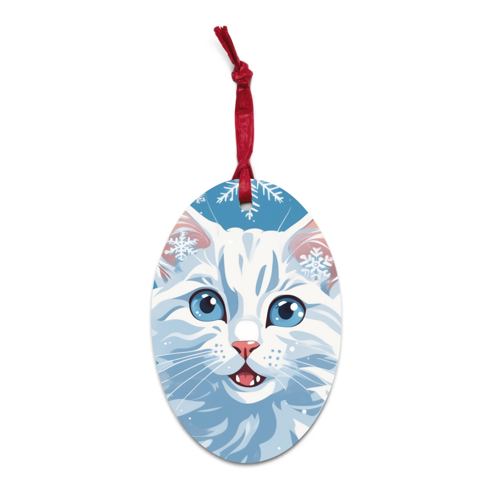 PugMug Custom White Companion Cat Wooden Ornament