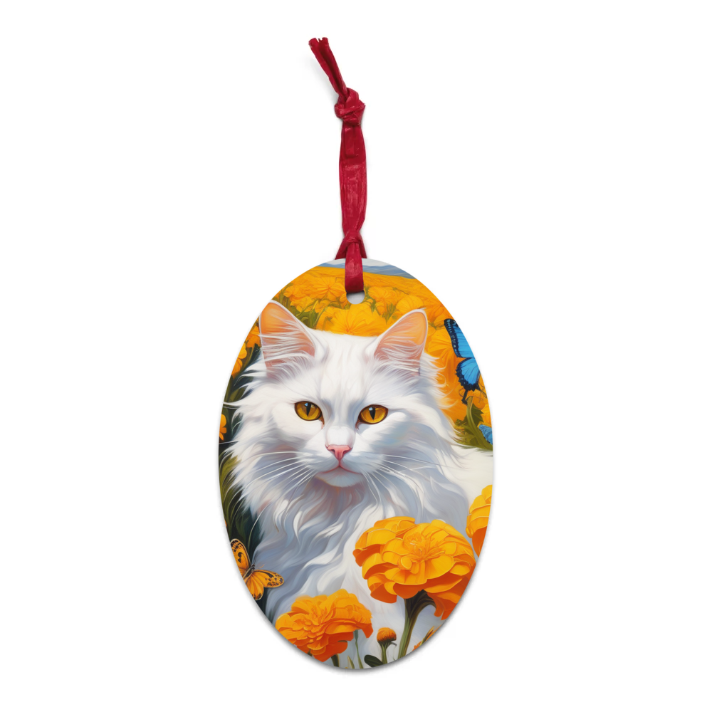 PugMug Custom White Companion Cat Wooden Ornament