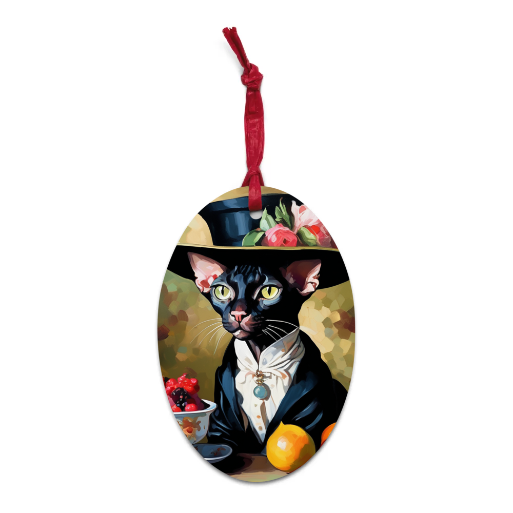 PugMug Custom Black Sphynx Cat Wooden Ornament