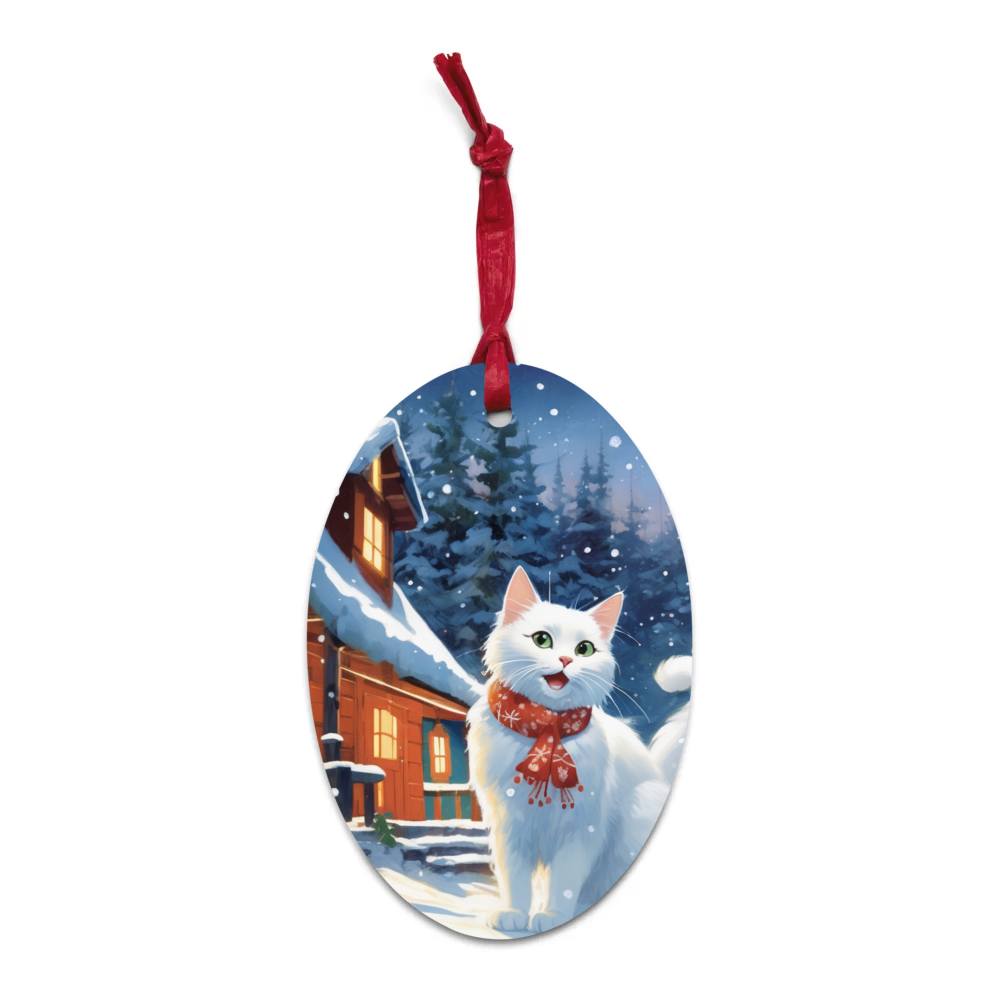 PugMug Custom White Companion Cat Wooden Ornament