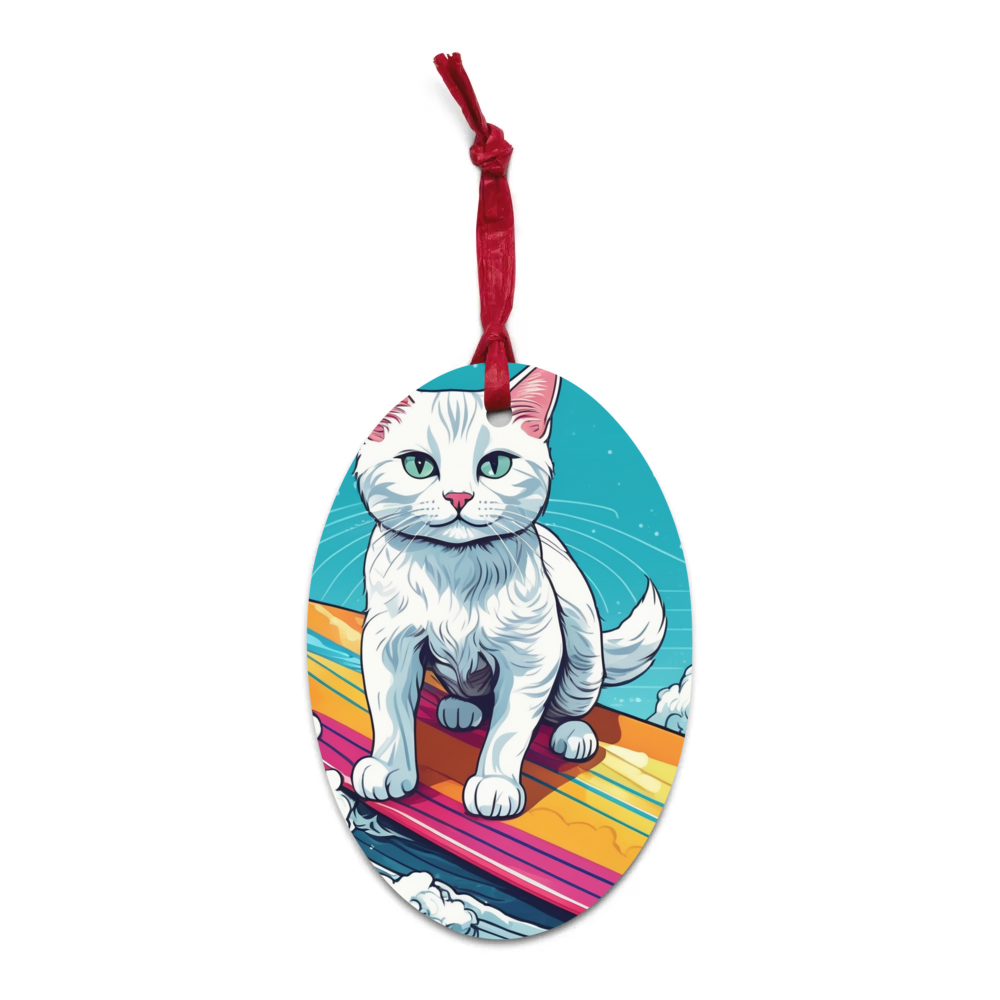 PugMug Custom White Companion Cat Wooden Ornament