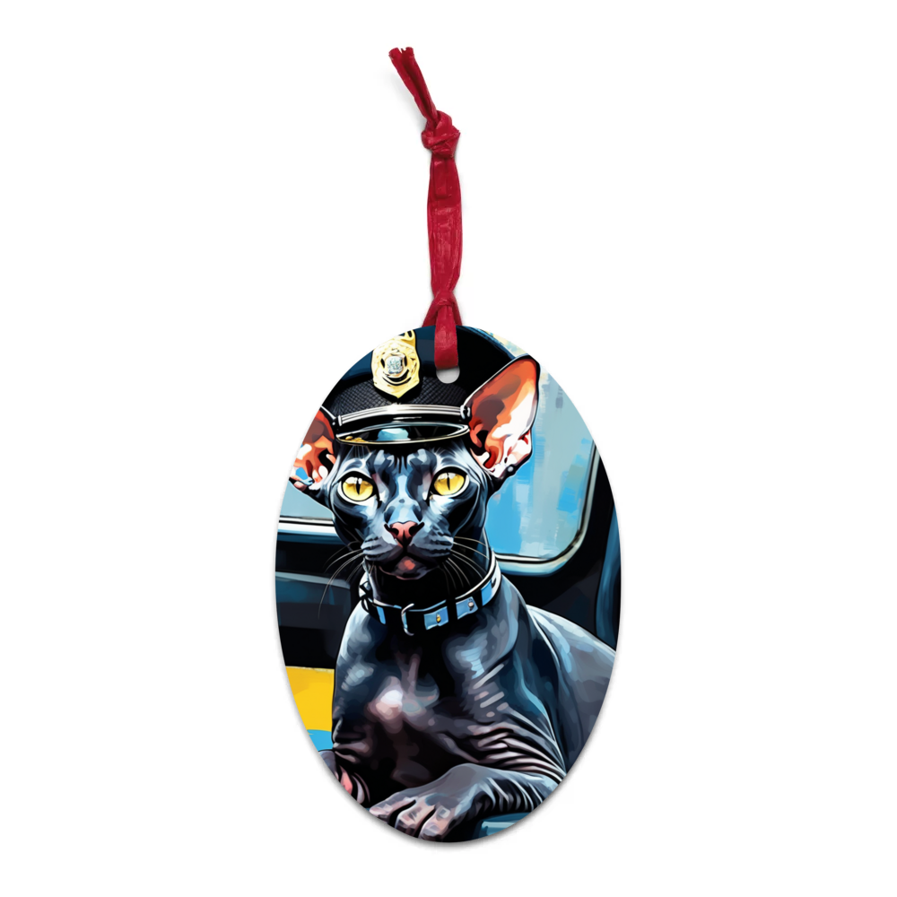 PugMug Custom Black Sphynx Cat Wooden Ornament