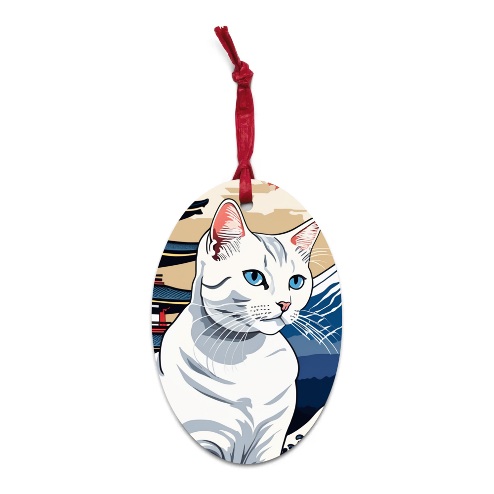 PugMug Custom White Companion Cat Wooden Ornament