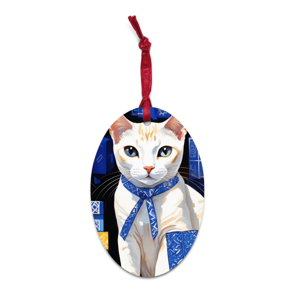 PugMug Custom White Abyssinian Cat Wooden Ornament