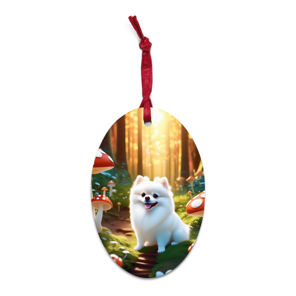 PugMug Custom White Pomeranian Wooden Ornament