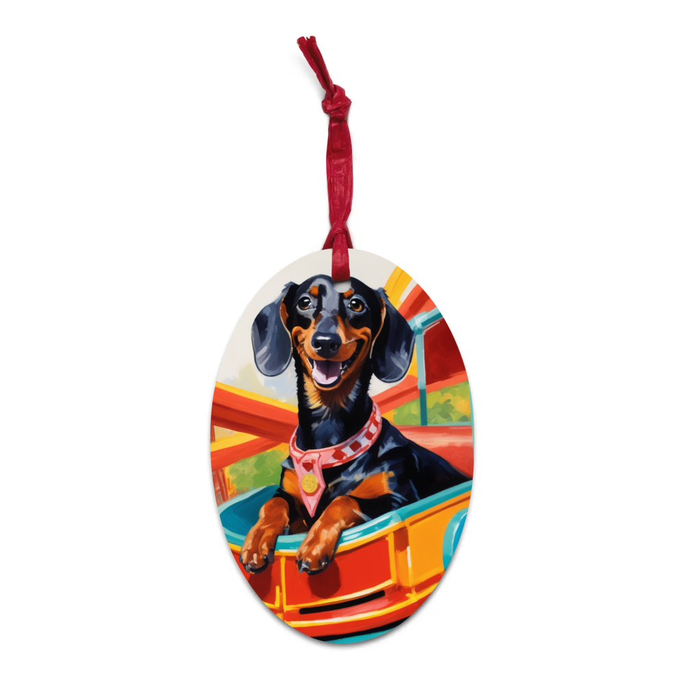 PugMug Custom Black Dachshund Wooden Ornament