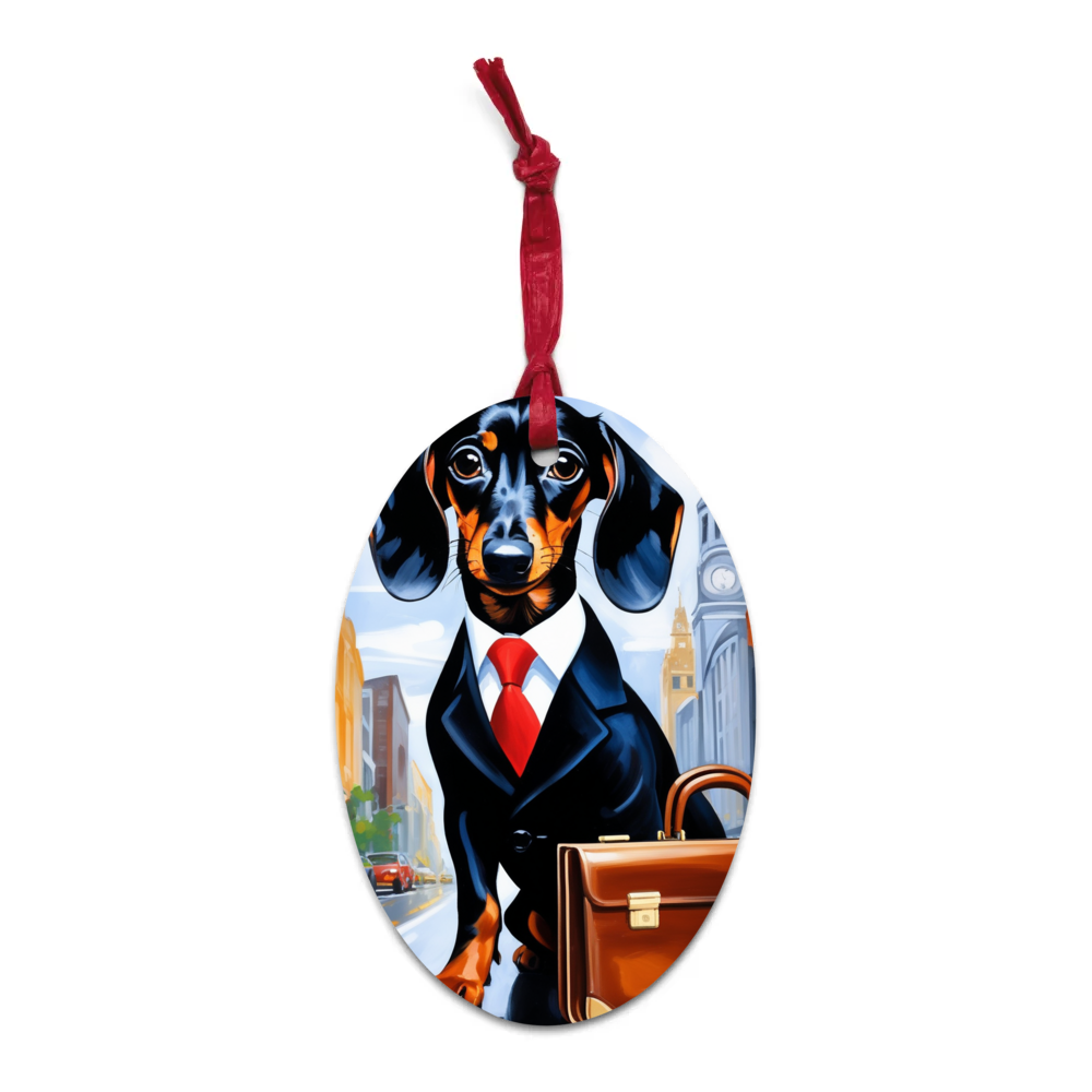 PugMug Custom Black Dachshund Wooden Ornament