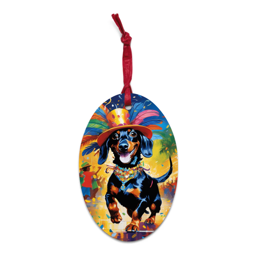 PugMug Custom Black Dachshund Wooden Ornament