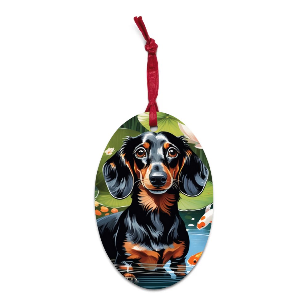 PugMug Custom Black Dachshund Wooden Ornament