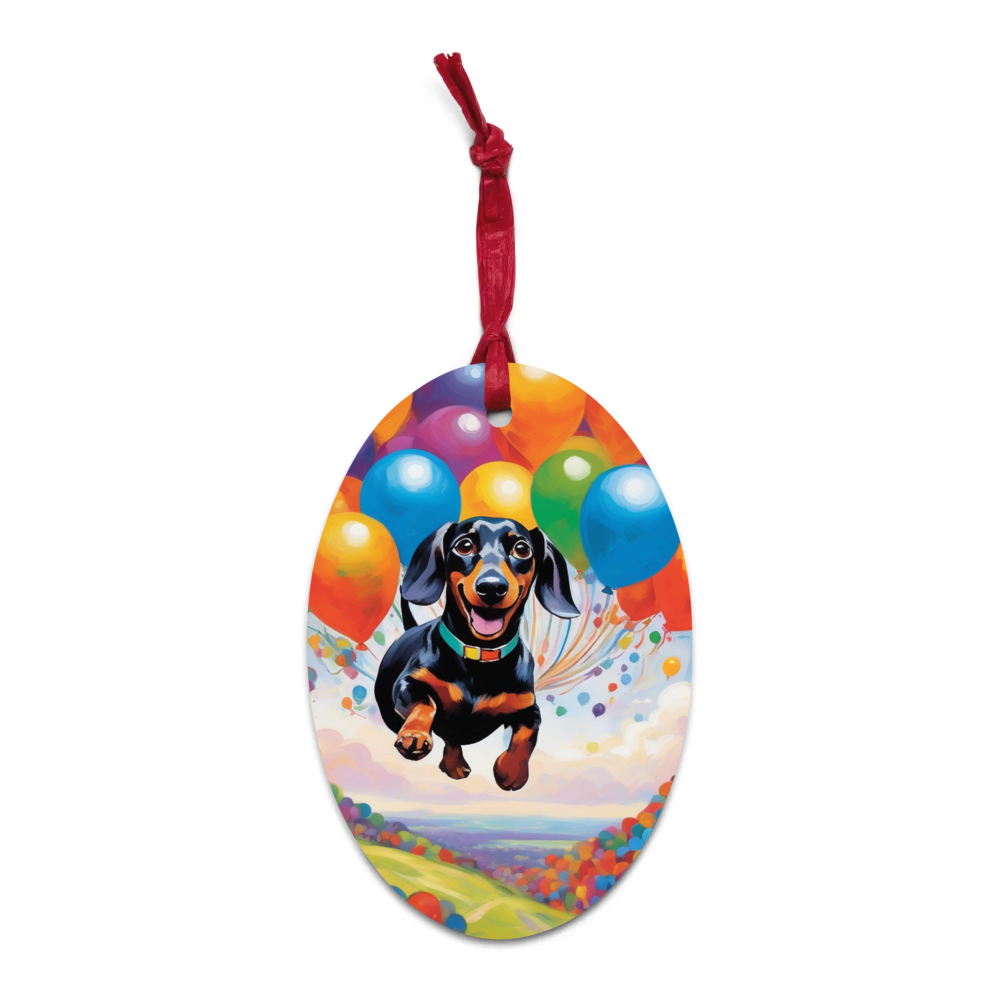 PugMug Custom Black Dachshund Wooden Ornament