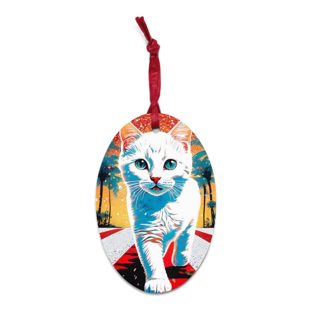 PugMug Custom White Companion Cat Wooden Ornament