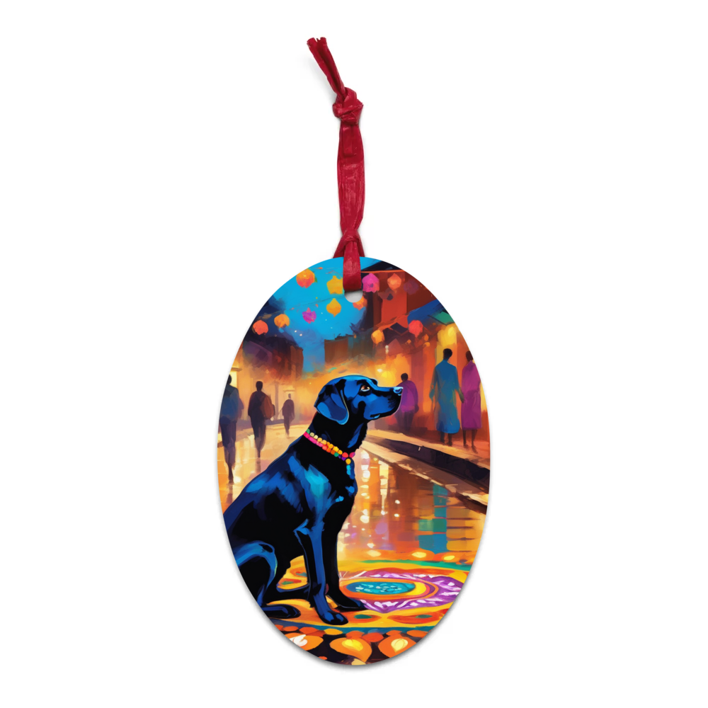 PugMug Custom Black Labrador Retriever Wooden Ornament