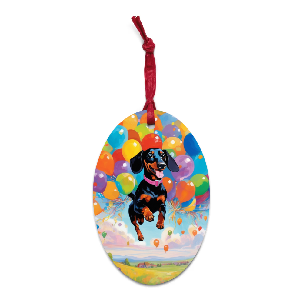 PugMug Custom Black Dachshund Wooden Ornament