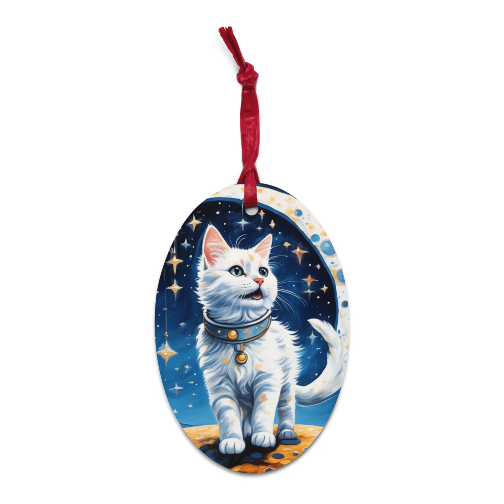 PugMug Custom White Companion Cat Wooden Ornament
