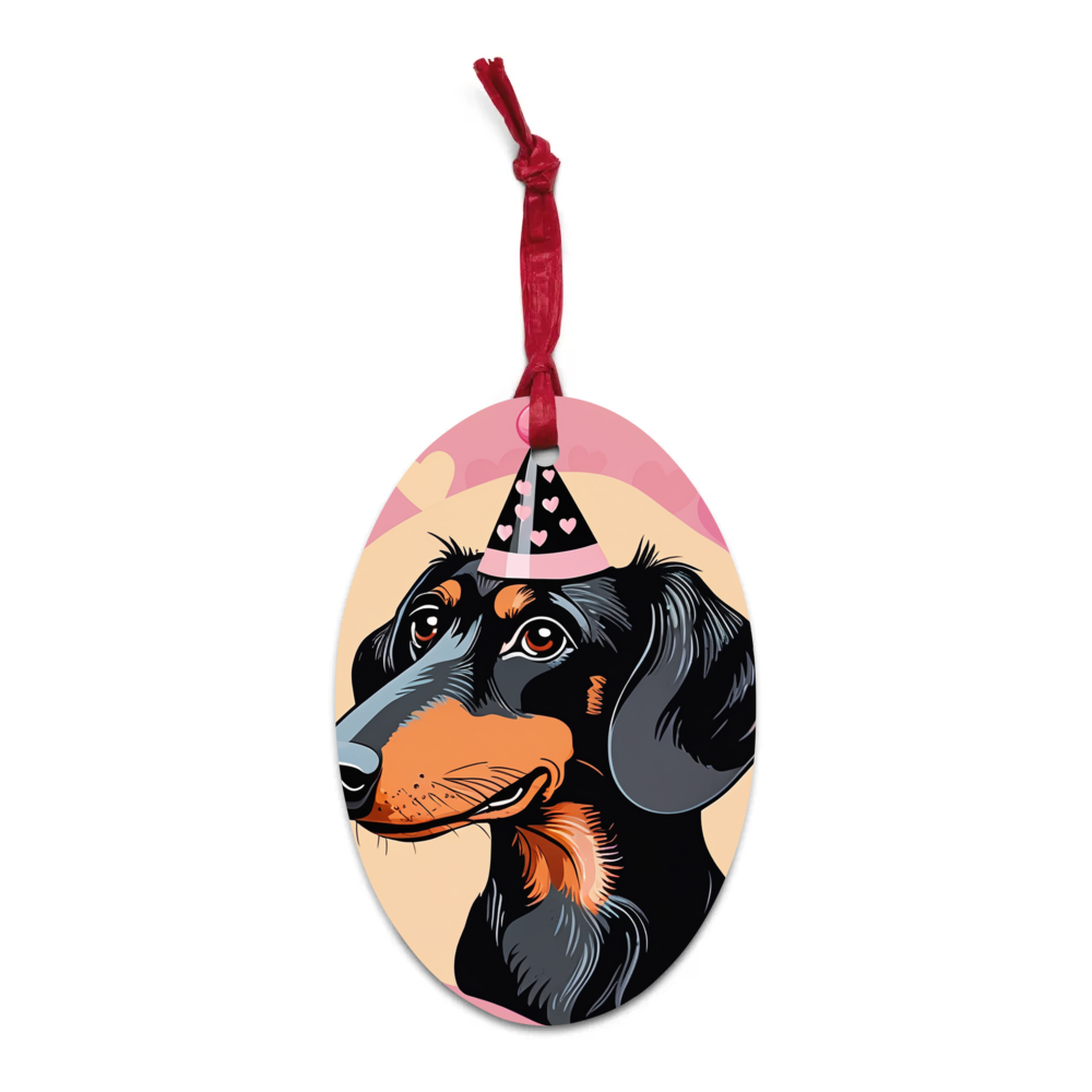PugMug Custom Black Dachshund Wooden Ornament