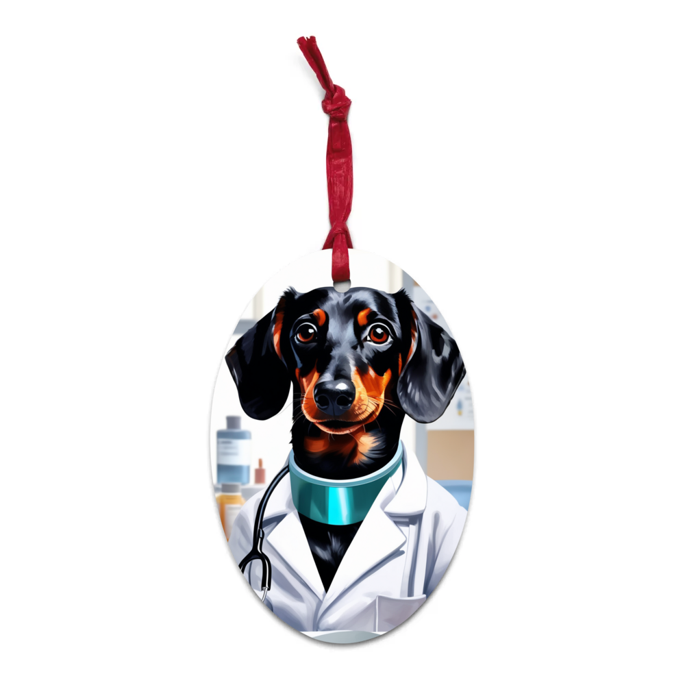 PugMug Custom Black Dachshund Wooden Ornament