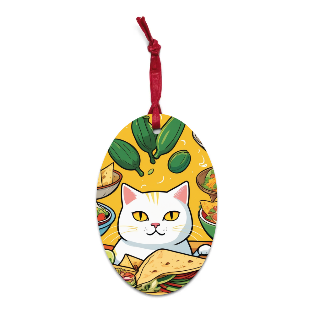 PugMug Custom White Companion Cat Wooden Ornament