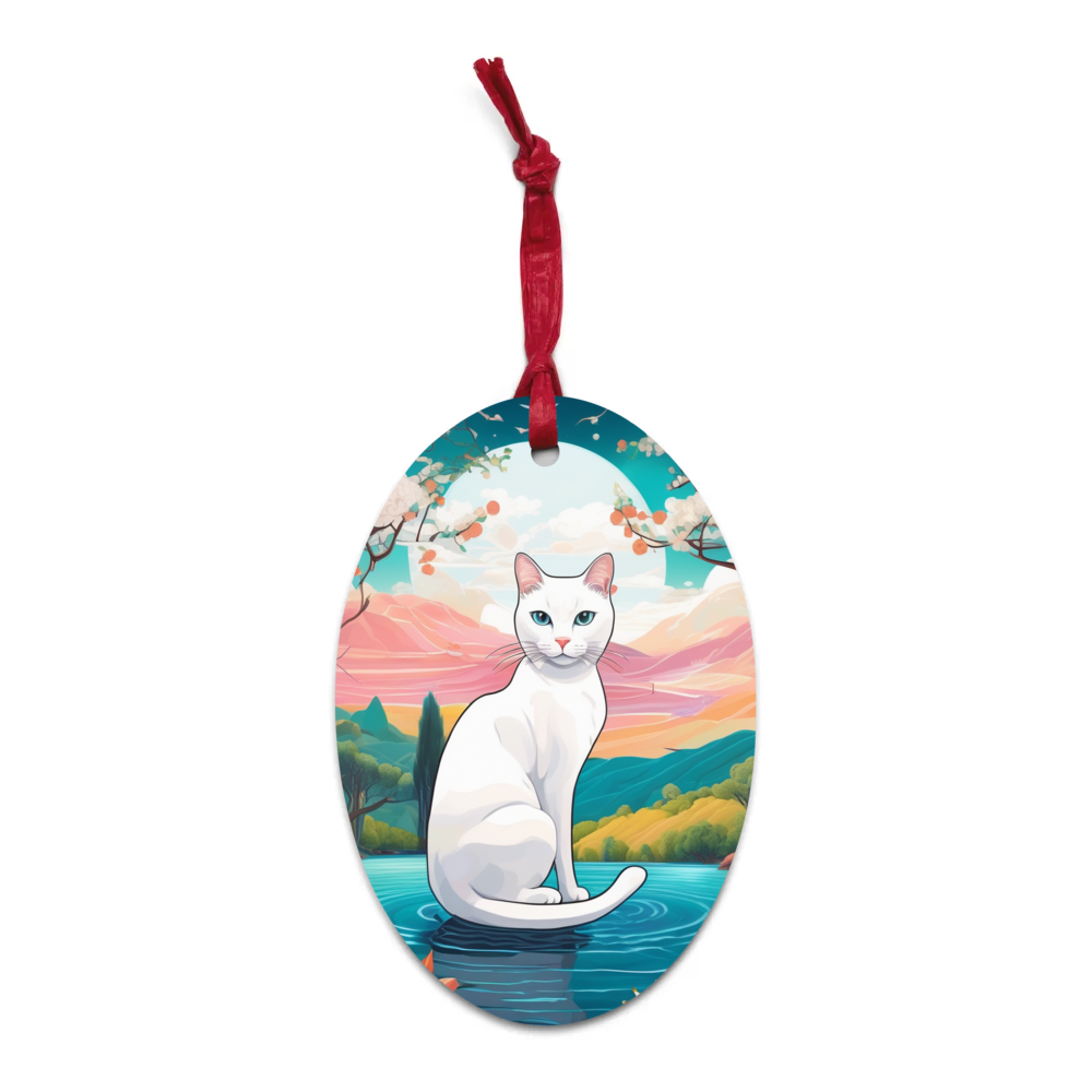 PugMug Custom White Companion Cat Wooden Ornament