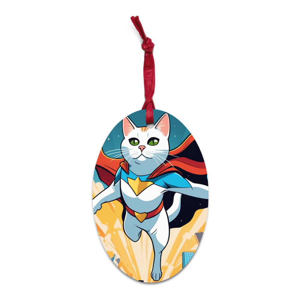 PugMug Custom White Companion Cat Wooden Ornament