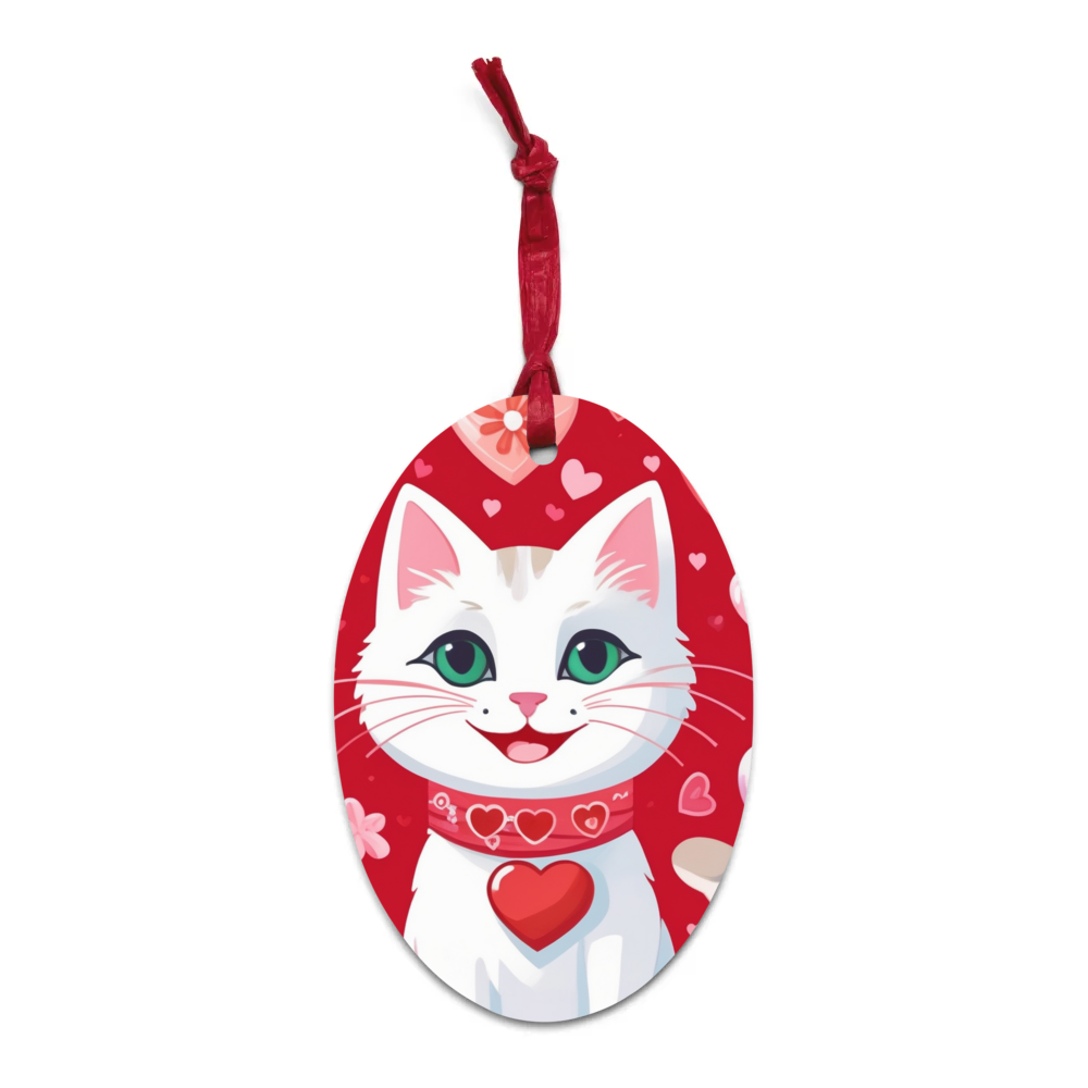 PugMug Custom White Companion Cat Wooden Ornament