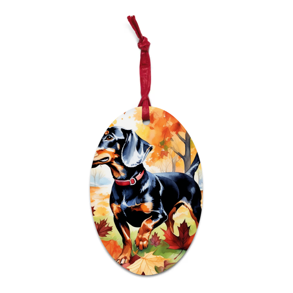 PugMug Custom Black Dachshund Wooden Ornament