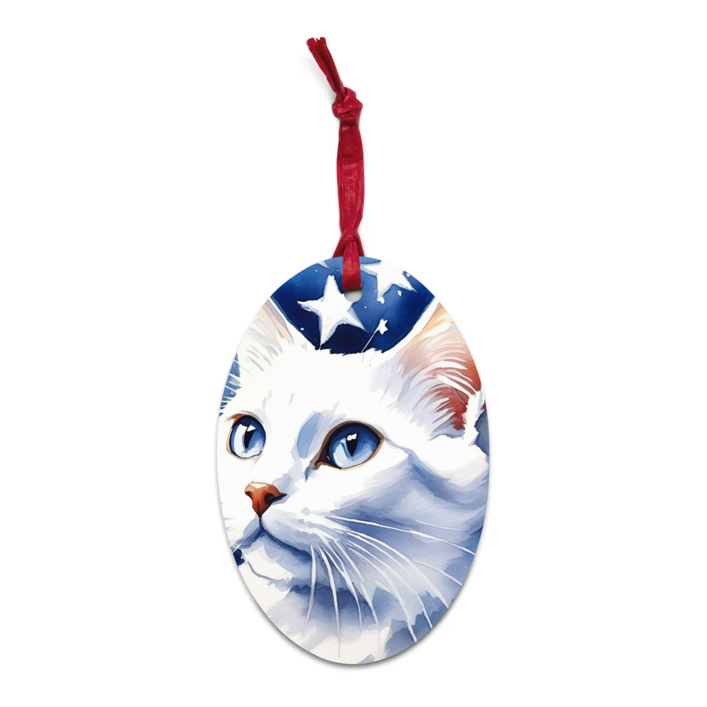 PugMug Custom White Companion Cat Wooden Ornament