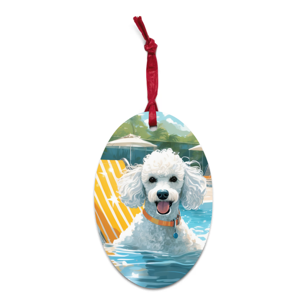PugMug Custom White Poodle Wooden Ornament