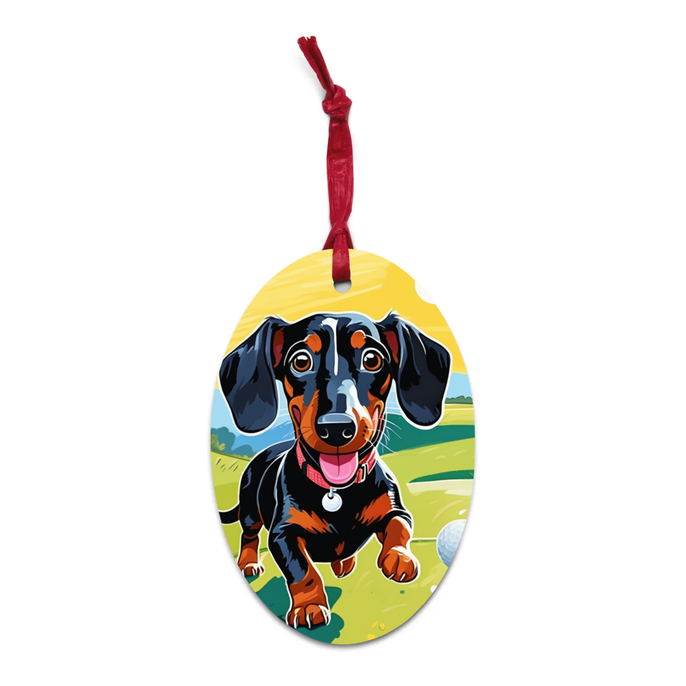 PugMug Custom Black Dachshund Wooden Ornament