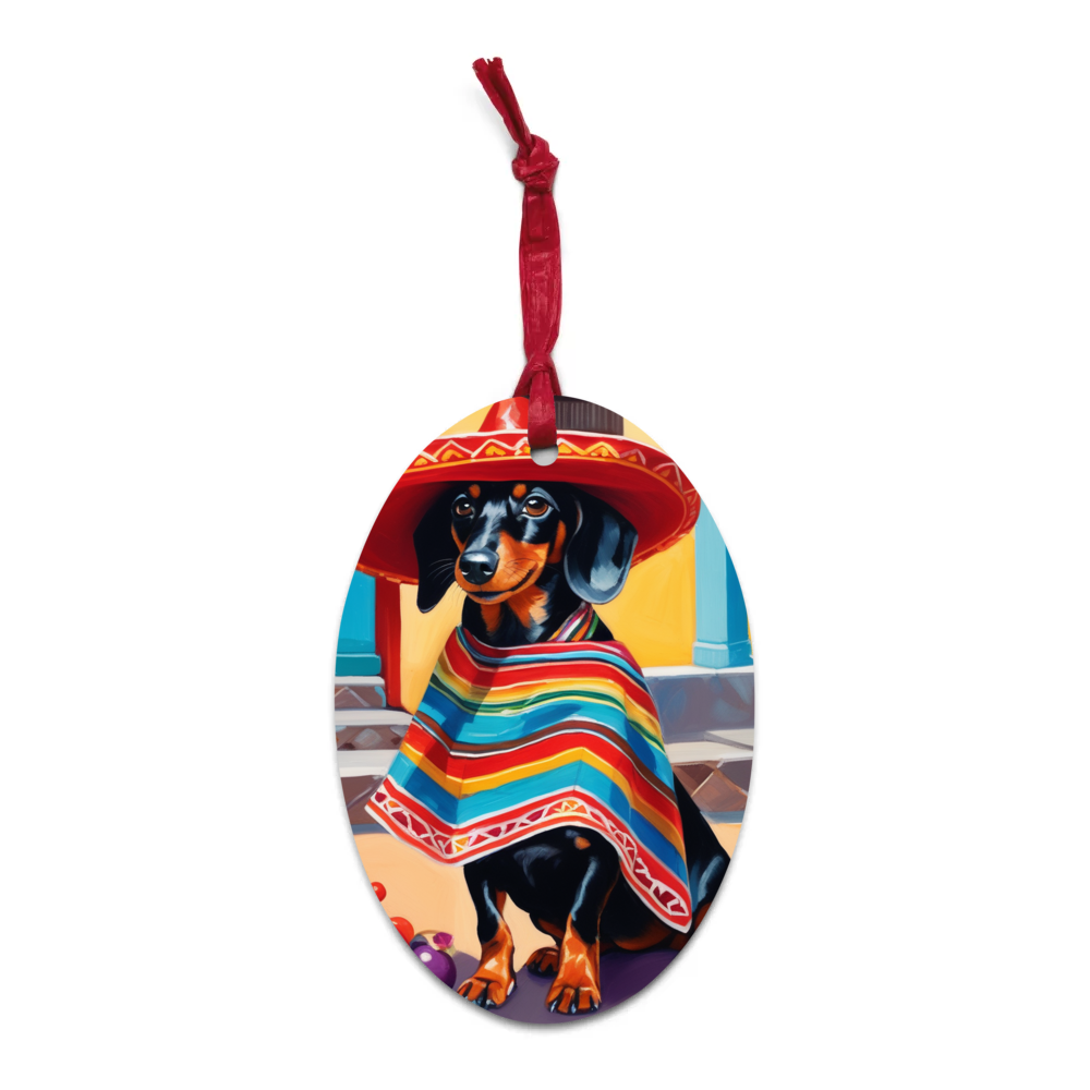 PugMug Custom Black Dachshund Wooden Ornament