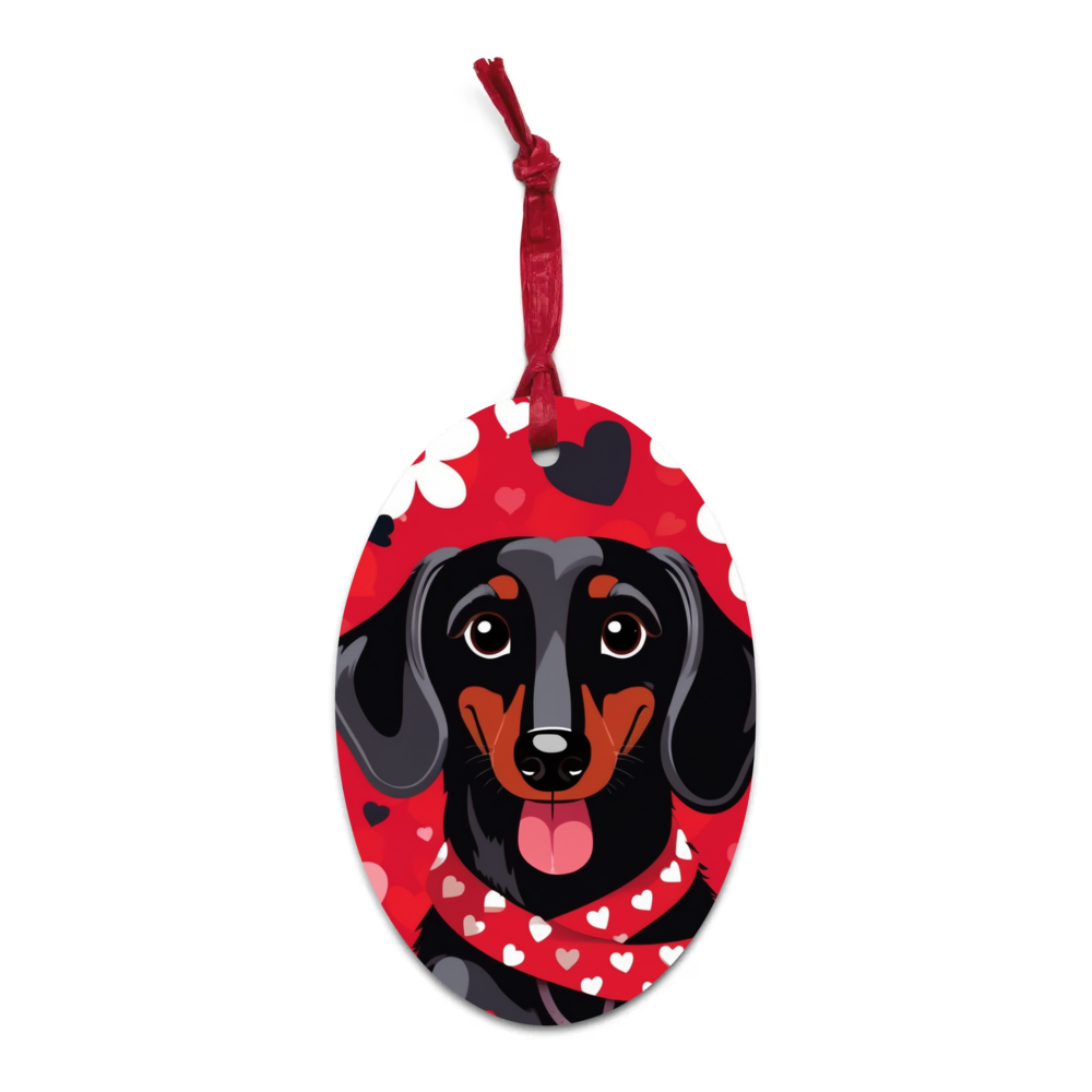 PugMug Custom Black Dachshund Wooden Ornament