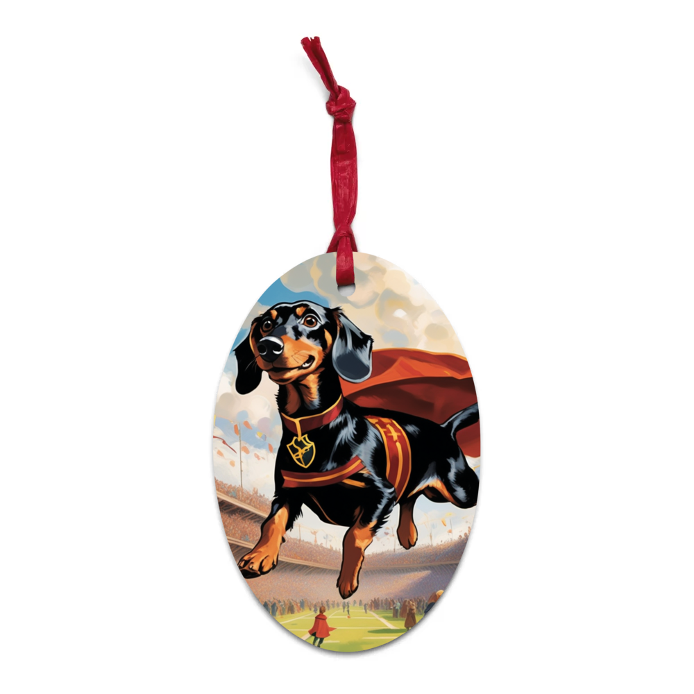 PugMug Custom Black Dachshund Wooden Ornament